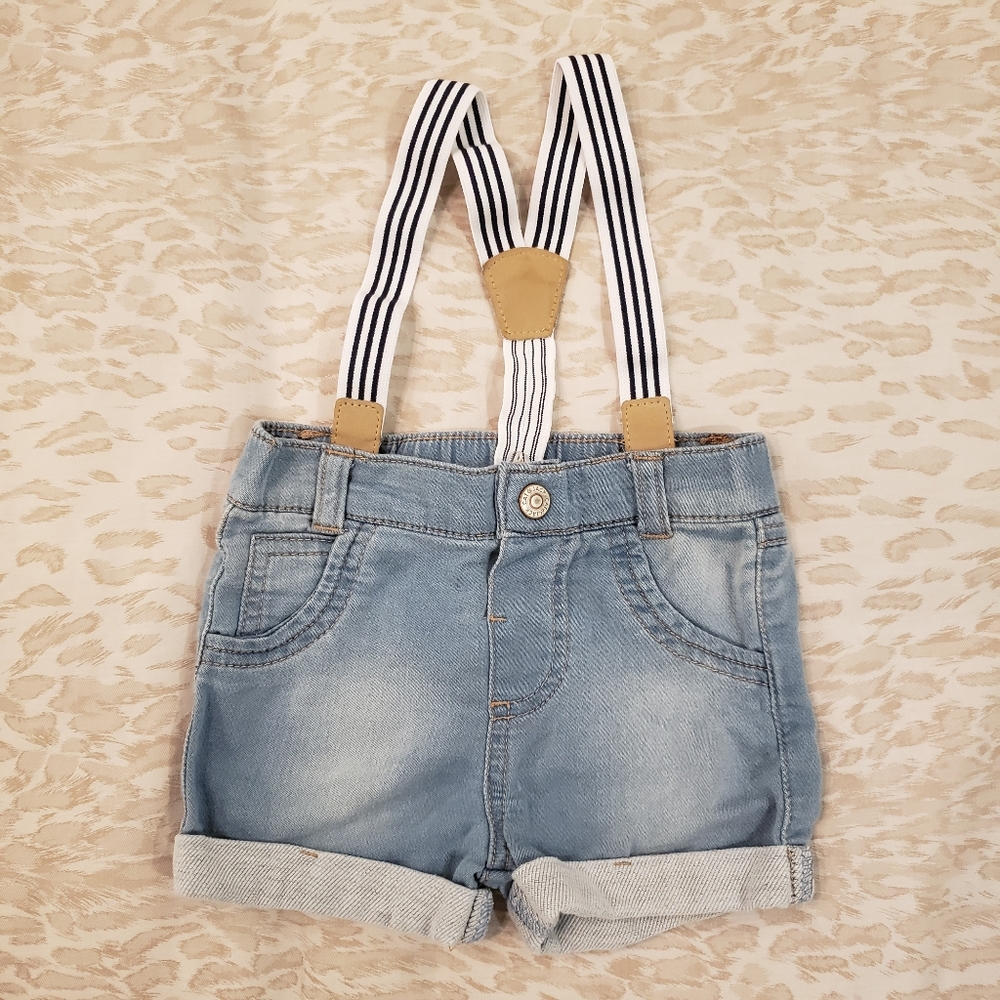 CAT + JACK Denim Shorts + Braces 3-6m